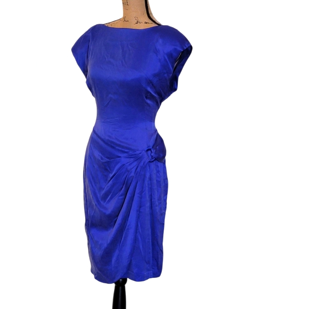 Mary Jo Bruno Vintage 100% Silk Wrap Buckle Zip Midi Dress